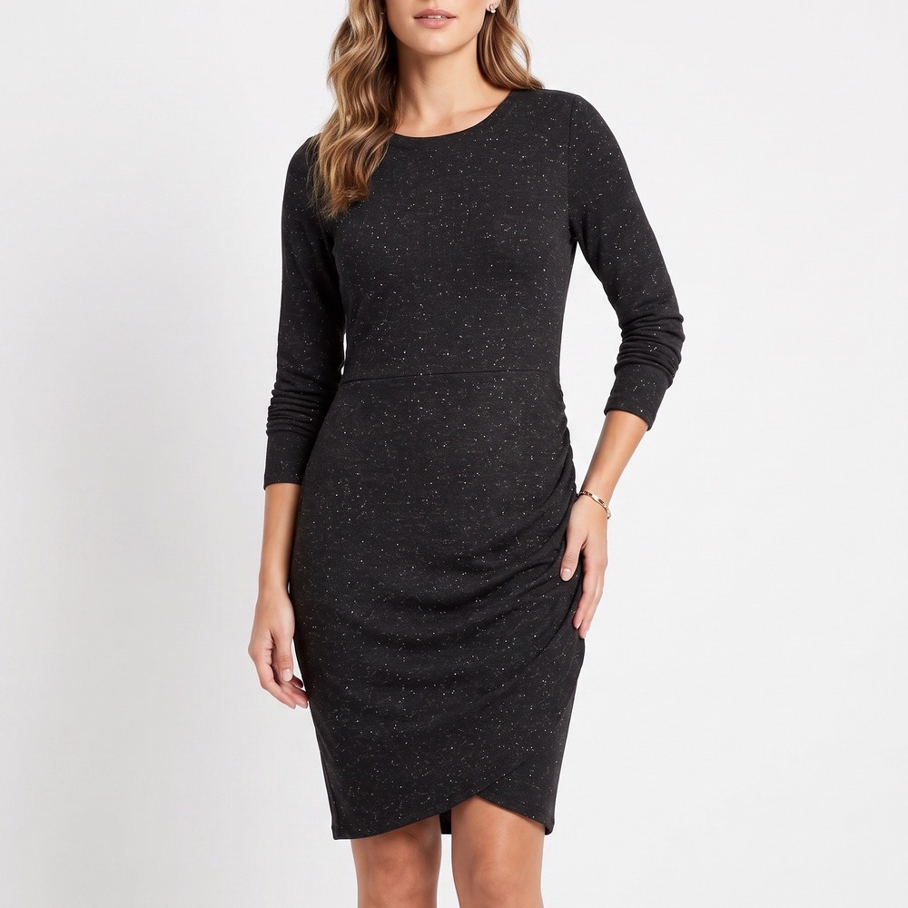 Apt. 9 Dress Women 1X Angelina Knit Wrap Black Glitz Long Sleeve NWT